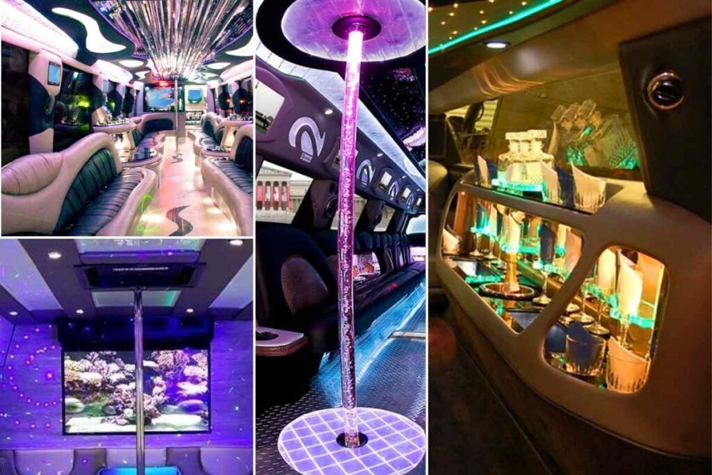 Dance Floor and Dance Bar, Mini bars with glassware, bar tools, bottled water, and ice buckets